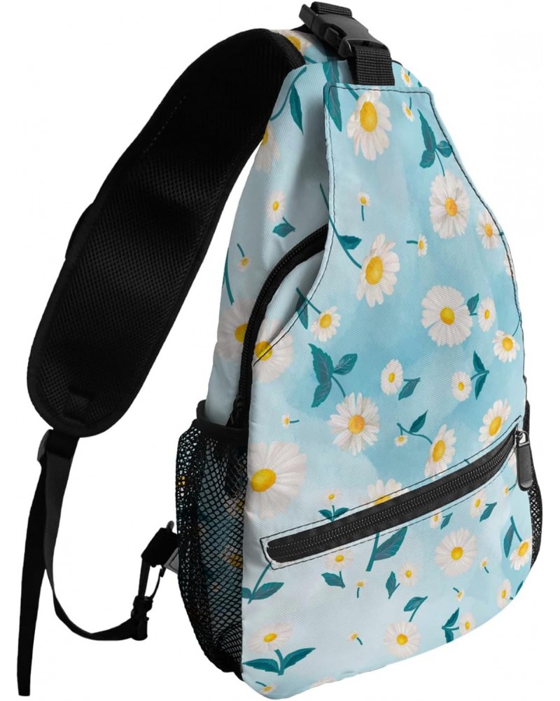 Sling Bag Crossbody Bag for Women Men Floral Daisy Blue Watercolor Gradient Background Waterproof Hiking Backpack Lightweight...