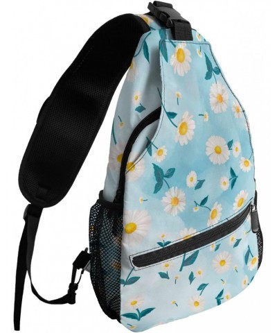 Sling Bag Crossbody Bag for Women Men Floral Daisy Blue Watercolor Gradient Background Waterproof Hiking Backpack Lightweight...