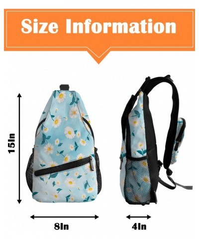 Sling Bag Crossbody Bag for Women Men Floral Daisy Blue Watercolor Gradient Background Waterproof Hiking Backpack Lightweight...