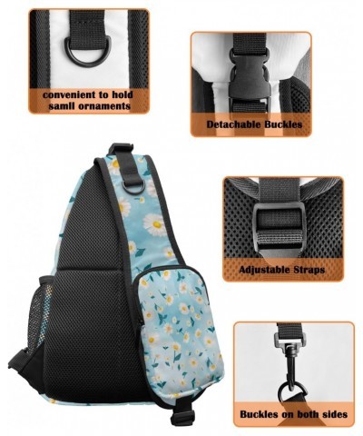 Sling Bag Crossbody Bag for Women Men Floral Daisy Blue Watercolor Gradient Background Waterproof Hiking Backpack Lightweight...