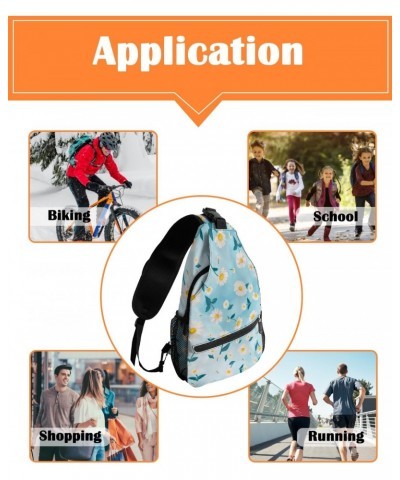 Sling Bag Crossbody Bag for Women Men Floral Daisy Blue Watercolor Gradient Background Waterproof Hiking Backpack Lightweight...