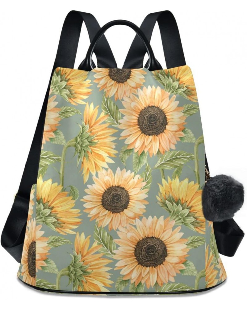 Sunflower Flowers on Green Background Backpack Purse for Women Travel Casual Daypack College Bookbag Work Business Ladies Sho...