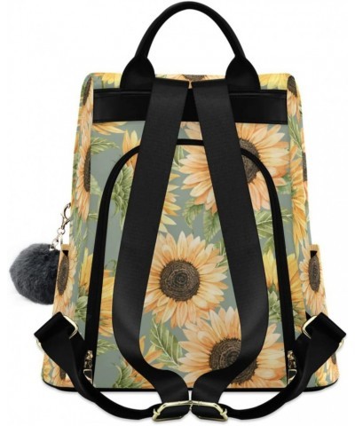 Sunflower Flowers on Green Background Backpack Purse for Women Travel Casual Daypack College Bookbag Work Business Ladies Sho...