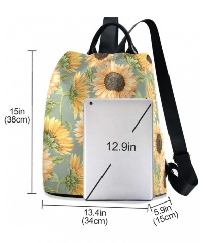 Sunflower Flowers on Green Background Backpack Purse for Women Travel Casual Daypack College Bookbag Work Business Ladies Sho...