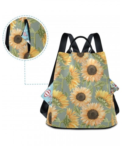 Sunflower Flowers on Green Background Backpack Purse for Women Travel Casual Daypack College Bookbag Work Business Ladies Sho...