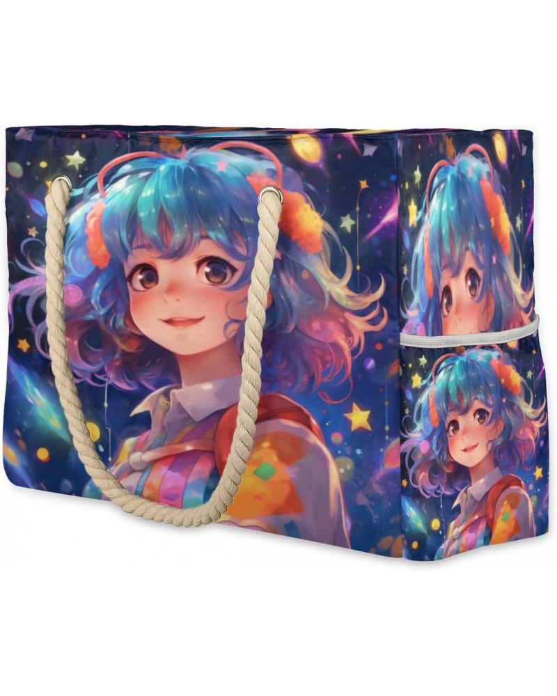 Cartoon Galaxy Girl Beach Bags for Women Large Tote Bag with Zipper and Pockets Waterproof Sandproof Accessories Swim Pool Ba...