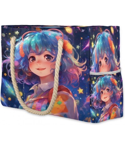 Cartoon Galaxy Girl Beach Bags for Women Large Tote Bag with Zipper and Pockets Waterproof Sandproof Accessories Swim Pool Ba...