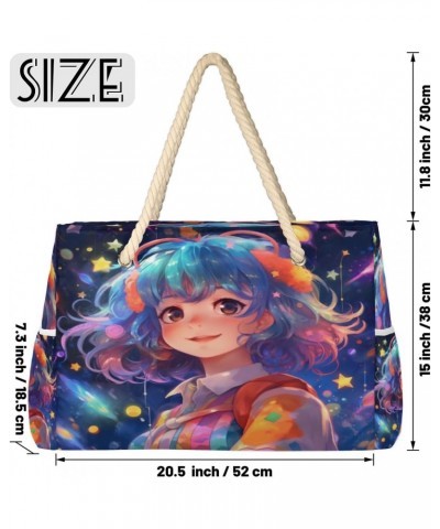 Cartoon Galaxy Girl Beach Bags for Women Large Tote Bag with Zipper and Pockets Waterproof Sandproof Accessories Swim Pool Ba...