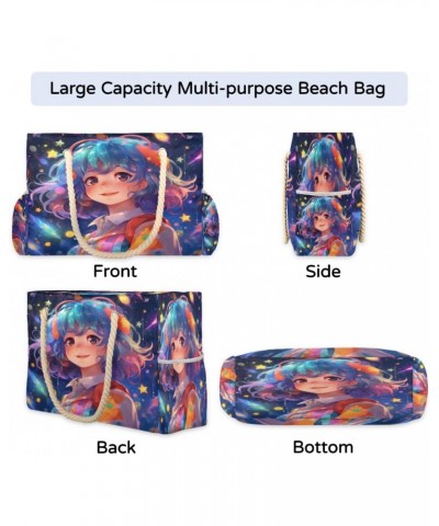 Cartoon Galaxy Girl Beach Bags for Women Large Tote Bag with Zipper and Pockets Waterproof Sandproof Accessories Swim Pool Ba...