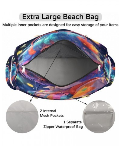 Cartoon Galaxy Girl Beach Bags for Women Large Tote Bag with Zipper and Pockets Waterproof Sandproof Accessories Swim Pool Ba...