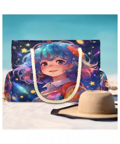 Cartoon Galaxy Girl Beach Bags for Women Large Tote Bag with Zipper and Pockets Waterproof Sandproof Accessories Swim Pool Ba...