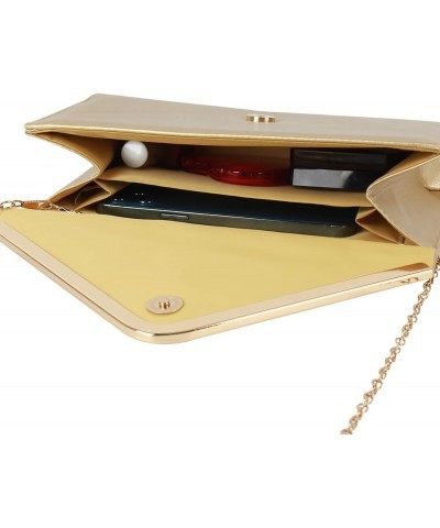 Women Patent Leather Envelope Clutch Purse Shiny Foldover PU Leather Shoulder Handbag Gold $16.19 Evening Bags