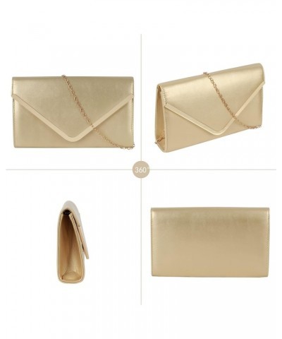 Women Patent Leather Envelope Clutch Purse Shiny Foldover PU Leather Shoulder Handbag Gold $16.19 Evening Bags