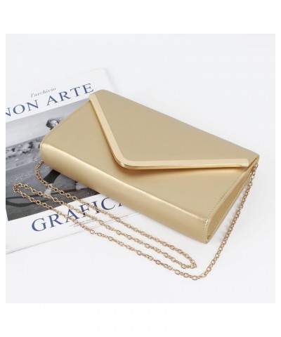 Women Patent Leather Envelope Clutch Purse Shiny Foldover PU Leather Shoulder Handbag Gold $16.19 Evening Bags