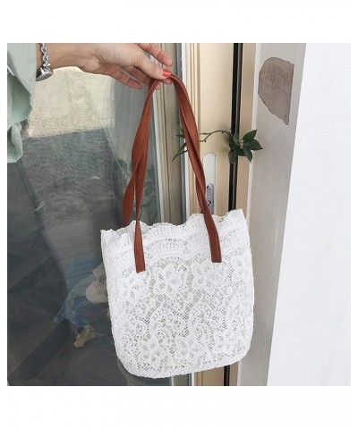 Elegant Lace Shoulder Bag All-match Embroidery Bag Shopping Shoulder Bag White $12.31 Shoulder Bags