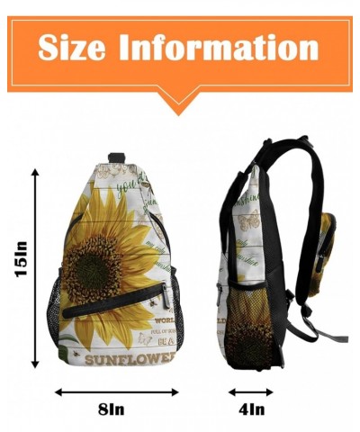 Sling Bag Crossbody Bag for Women Men Sunflower Honey Bee and Butterfly on Wooden Board Waterproof Hiking Backpack Lightweigh...