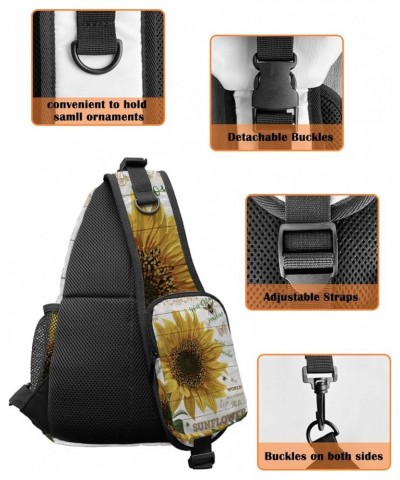 Sling Bag Crossbody Bag for Women Men Sunflower Honey Bee and Butterfly on Wooden Board Waterproof Hiking Backpack Lightweigh...