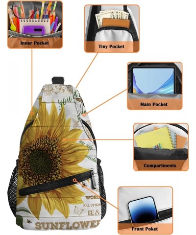 Sling Bag Crossbody Bag for Women Men Sunflower Honey Bee and Butterfly on Wooden Board Waterproof Hiking Backpack Lightweigh...