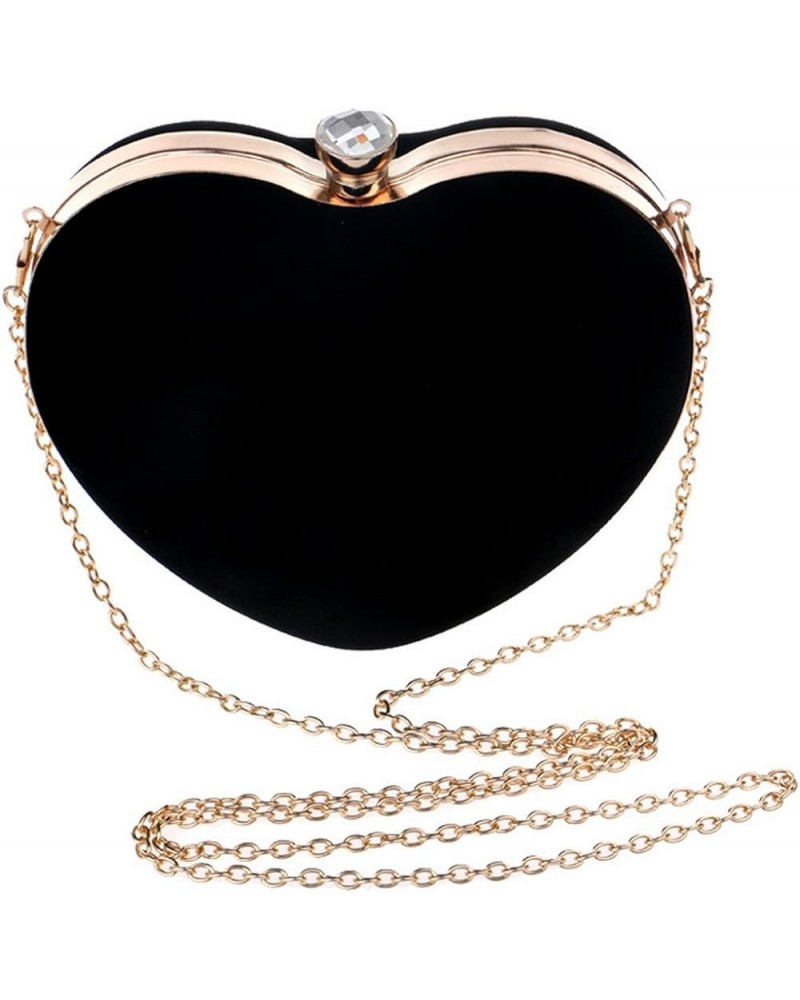 Women Velvet Heart Shape Clutch Evening Bag Tote Chain Shoulder Purse,Mother's Day Gift B - Black $18.87 Evening Bags