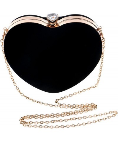 Women Velvet Heart Shape Clutch Evening Bag Tote Chain Shoulder Purse,Mother's Day Gift B - Black $18.87 Evening Bags