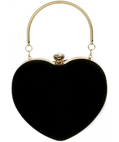 Women Velvet Heart Shape Clutch Evening Bag Tote Chain Shoulder Purse,Mother's Day Gift B - Black $18.87 Evening Bags