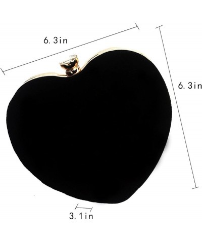 Women Velvet Heart Shape Clutch Evening Bag Tote Chain Shoulder Purse,Mother's Day Gift B - Black $18.87 Evening Bags