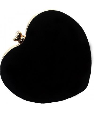 Women Velvet Heart Shape Clutch Evening Bag Tote Chain Shoulder Purse,Mother's Day Gift B - Black $18.87 Evening Bags