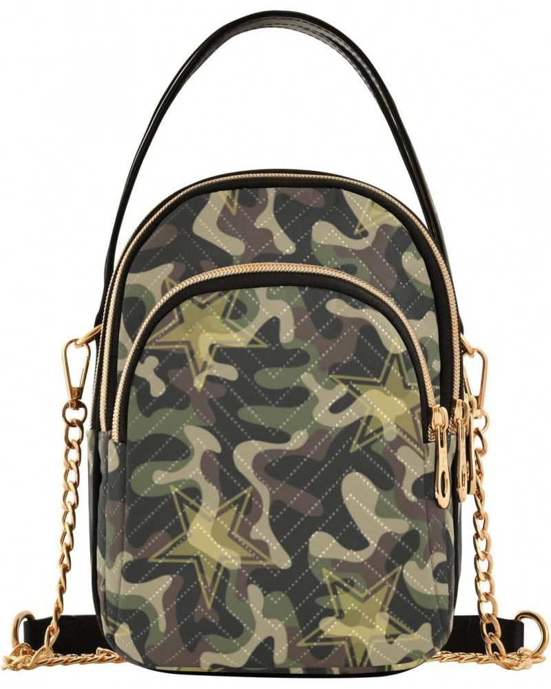 Camouflage Stars Pattern Quilted Crossbody Bag for Women, Small Cell Phone Bag Shoulder Handbags Purse with Leather Strap $14...