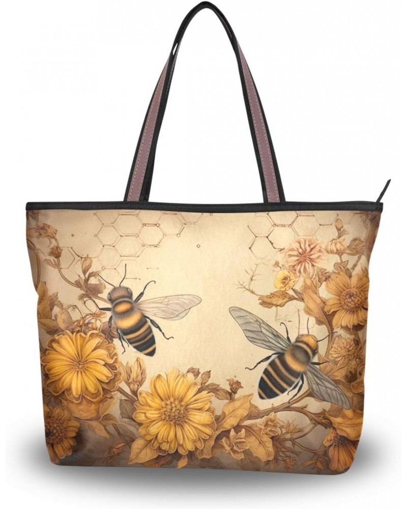 Women Tote Bags Flowers Floral Bee Top Handle Satchel Handbags Shoulder Bag for Shopping 20849990 $10.29 Totes