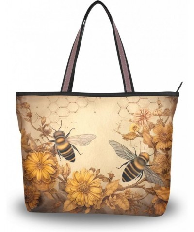 Women Tote Bags Flowers Floral Bee Top Handle Satchel Handbags Shoulder Bag for Shopping 20849990 $10.29 Totes