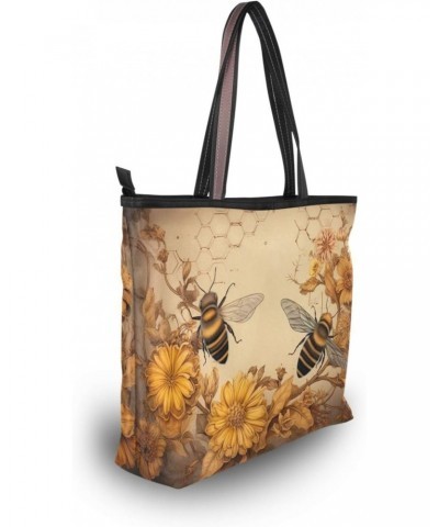 Women Tote Bags Flowers Floral Bee Top Handle Satchel Handbags Shoulder Bag for Shopping 20849990 $10.29 Totes