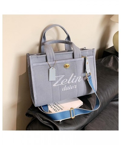 Women Letter Canvas Tote Bag Canvas Top-Handle Bag Adjustable Strap Canvas Shoulder Bags for Work Travel 2024 Blue $15.88 Totes