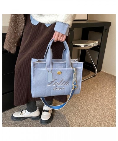 Women Letter Canvas Tote Bag Canvas Top-Handle Bag Adjustable Strap Canvas Shoulder Bags for Work Travel 2024 Blue $15.88 Totes