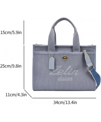 Women Letter Canvas Tote Bag Canvas Top-Handle Bag Adjustable Strap Canvas Shoulder Bags for Work Travel 2024 Blue $15.88 Totes