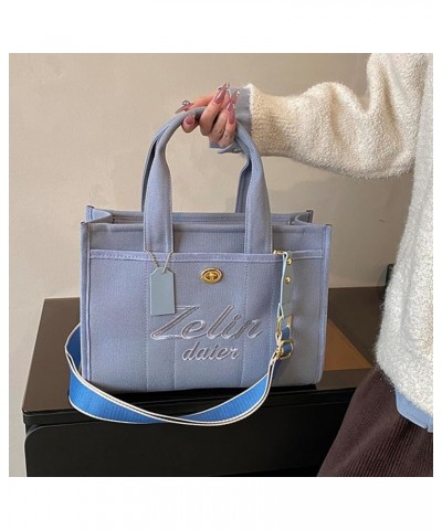 Women Letter Canvas Tote Bag Canvas Top-Handle Bag Adjustable Strap Canvas Shoulder Bags for Work Travel 2024 Blue $15.88 Totes