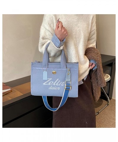 Women Letter Canvas Tote Bag Canvas Top-Handle Bag Adjustable Strap Canvas Shoulder Bags for Work Travel 2024 Blue $15.88 Totes