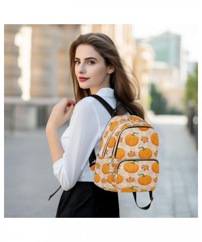 Orange Pumpkin Fall Maple Backpack Purse for Women Small Mini Women's Fashion Backpack Back Pack Handbag Lady Purse,M Small $...