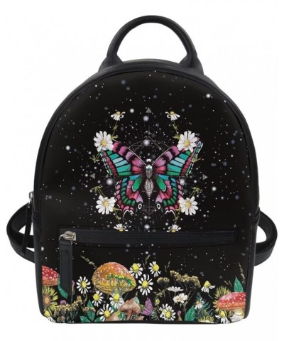 Sunshine Sunflower Skull Print Mini Leather Backpack Purse for Women Ladies with Shoulder Straps Casual Dailypacks Butterfly ...