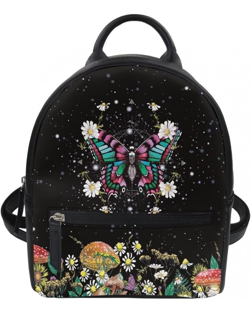 Sunshine Sunflower Skull Print Mini Leather Backpack Purse for Women Ladies with Shoulder Straps Casual Dailypacks Butterfly ...