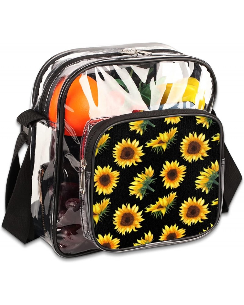 Flower Floral Sunflower Clear Crossbody Stadium Approved Clear Purse Bag with Zipper Pocket Long Strap Shoulder Bag for Conce...