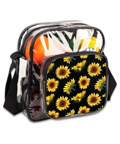 Flower Floral Sunflower Clear Crossbody Stadium Approved Clear Purse Bag with Zipper Pocket Long Strap Shoulder Bag for Conce...