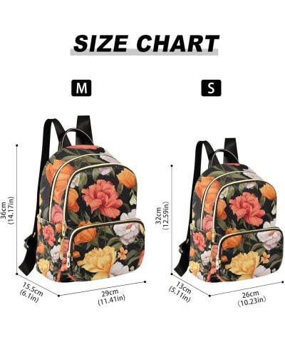 Floral Pink Roses and Leaves on Black Fashion Backpacks, Lightweight Backpack, Backpacks for Women, M Orange and Pink Flowers...