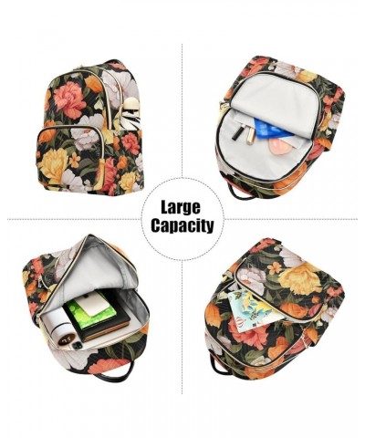 Floral Pink Roses and Leaves on Black Fashion Backpacks, Lightweight Backpack, Backpacks for Women, M Orange and Pink Flowers...