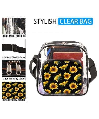 Flower Floral Sunflower Clear Crossbody Stadium Approved Clear Purse Bag with Zipper Pocket Long Strap Shoulder Bag for Conce...