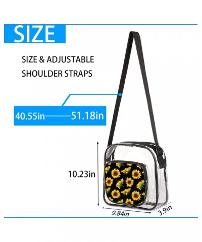 Flower Floral Sunflower Clear Crossbody Stadium Approved Clear Purse Bag with Zipper Pocket Long Strap Shoulder Bag for Conce...