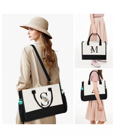 Initials Canvas Tote Bag & Makeup Bag with Zipper Pocket Adjustable Strap, Personalized Birthday Gift for Women U $9.46 Totes