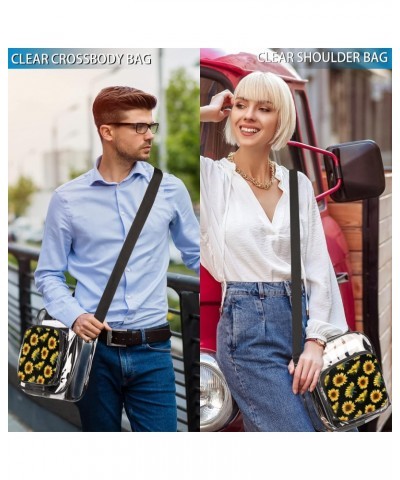 Flower Floral Sunflower Clear Crossbody Stadium Approved Clear Purse Bag with Zipper Pocket Long Strap Shoulder Bag for Conce...