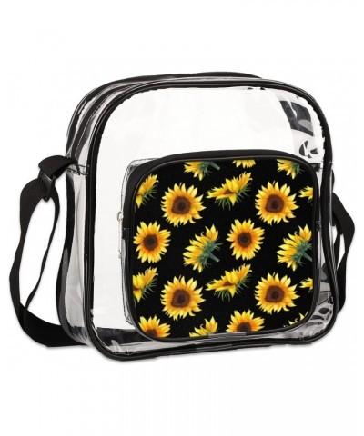 Flower Floral Sunflower Clear Crossbody Stadium Approved Clear Purse Bag with Zipper Pocket Long Strap Shoulder Bag for Conce...