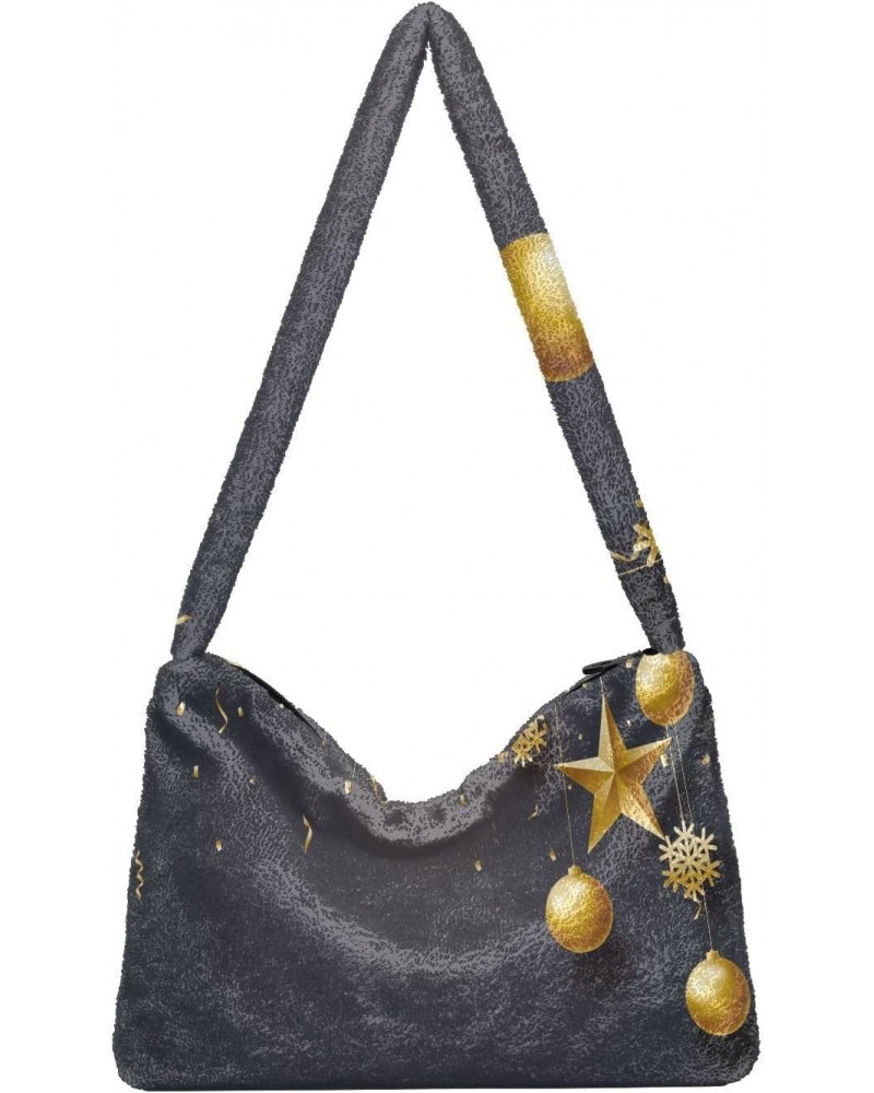 Christmas Star Snowflake Confetti Gold Plush Underarm Bag Women's Tote Handbags Fluffy Shoulder Bag for Autumn and Winter $10...