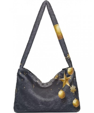 Christmas Star Snowflake Confetti Gold Plush Underarm Bag Women's Tote Handbags Fluffy Shoulder Bag for Autumn and Winter $10...